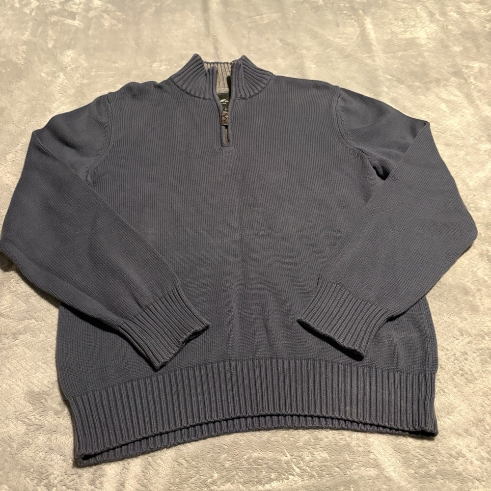 Eddie Bauer Sweater Men Medium Blue Turtleneck Quarter Zip Pull Over - Picture 1 of 16